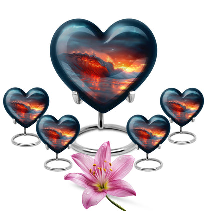 Ocean Waves Theme Large Urn With 4 Keepsake Urn