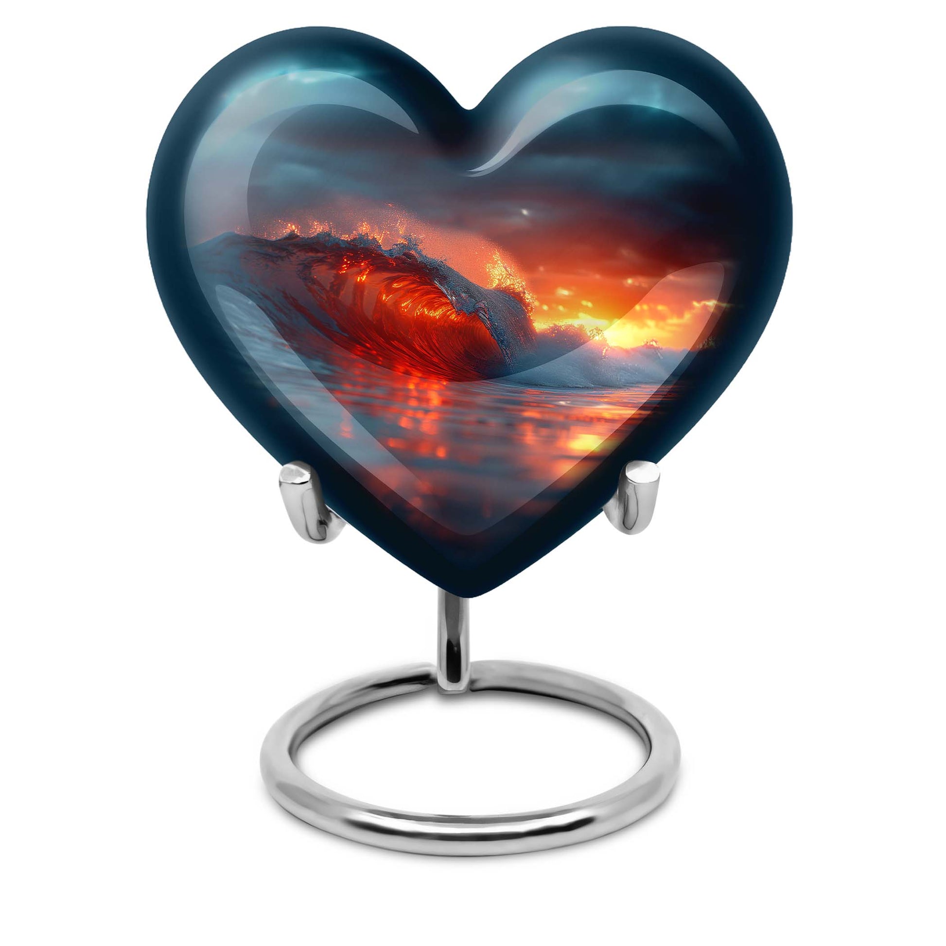 10-inch ocean waves heart urn for ashes with butterfly design and personalized engraving