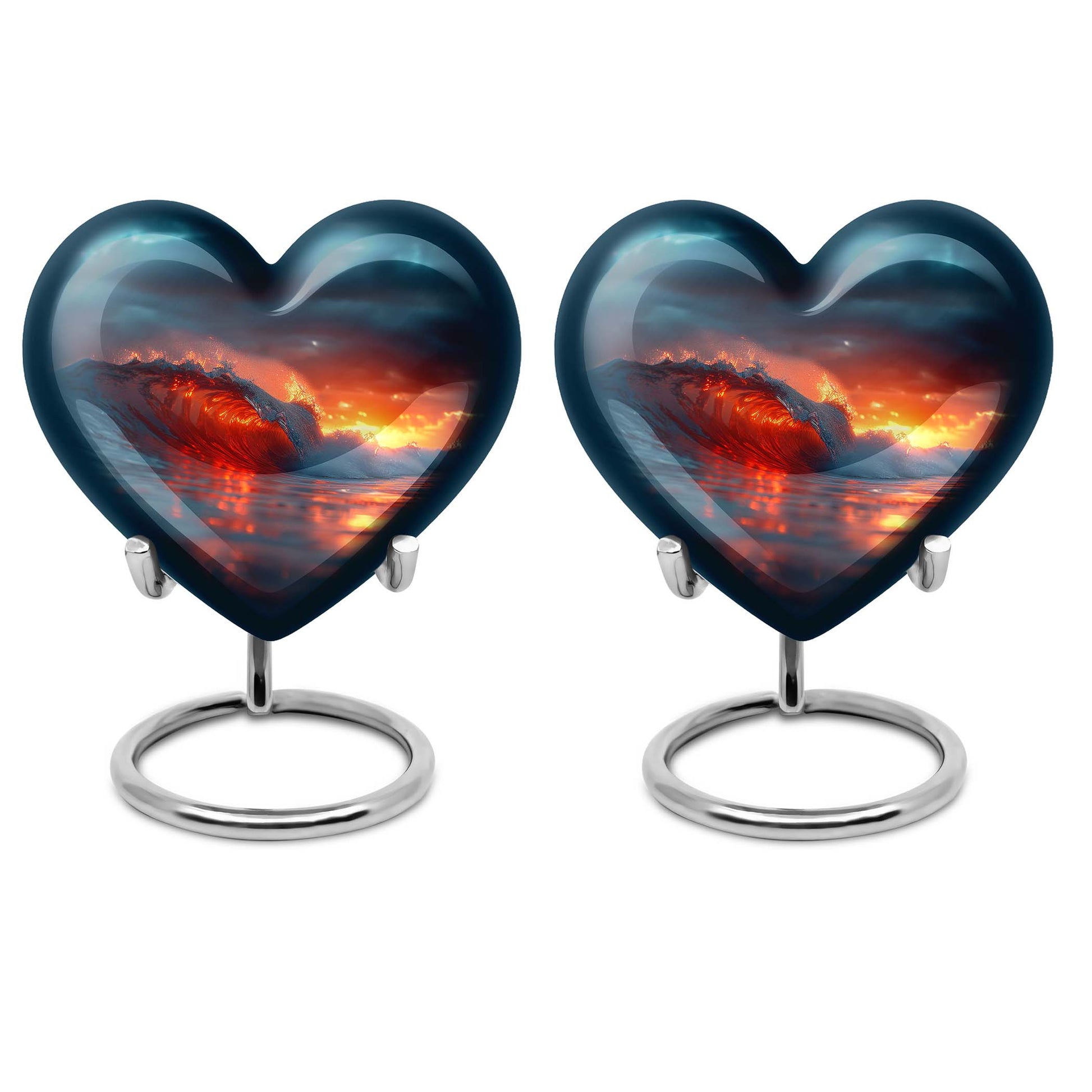 10-inch ocean waves heart urn for ashes with butterfly design and personalized engraving