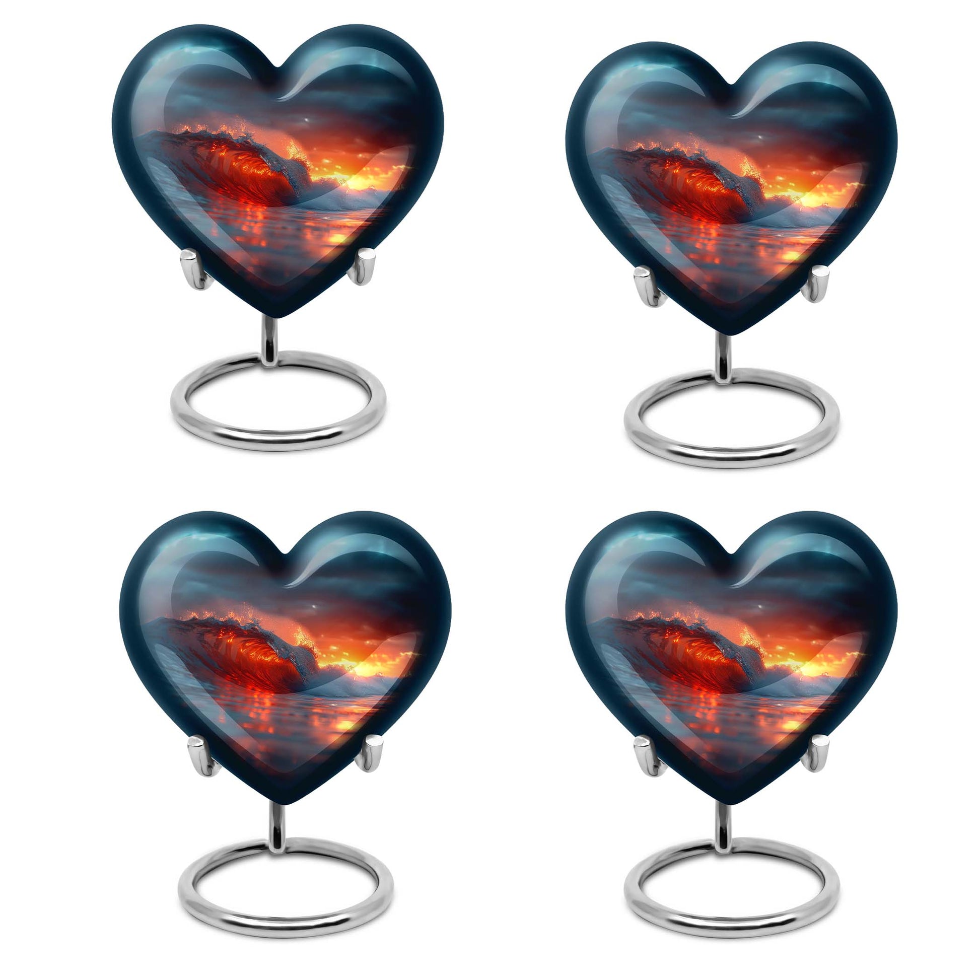 10-inch ocean waves heart urn for ashes with butterfly design and personalized engraving