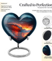 10-inch ocean waves heart urn for ashes with butterfly design and personalized engraving