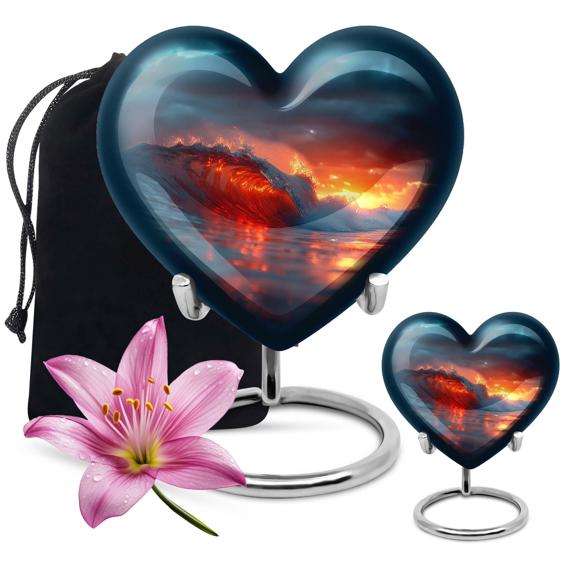 10-inch ocean waves heart urn for ashes with butterfly design and personalized engraving