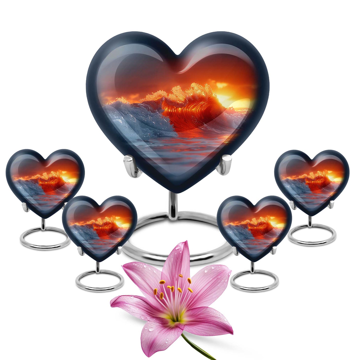 Heart-shaped, ocean waves, butterfly-themed urn 