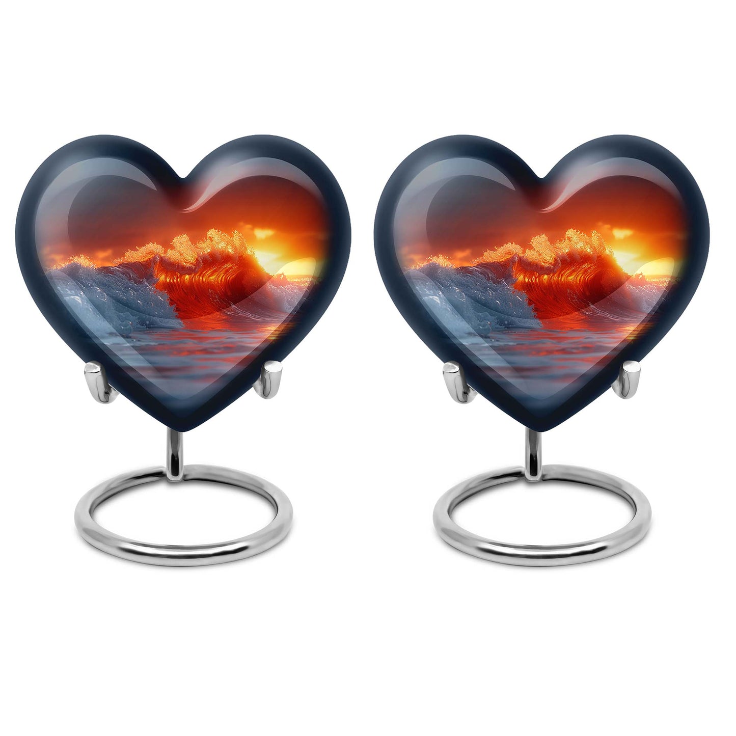 Heart-shaped, ocean waves, butterfly-themed urn 
