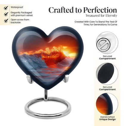 Heart-shaped, ocean waves, butterfly-themed urn 