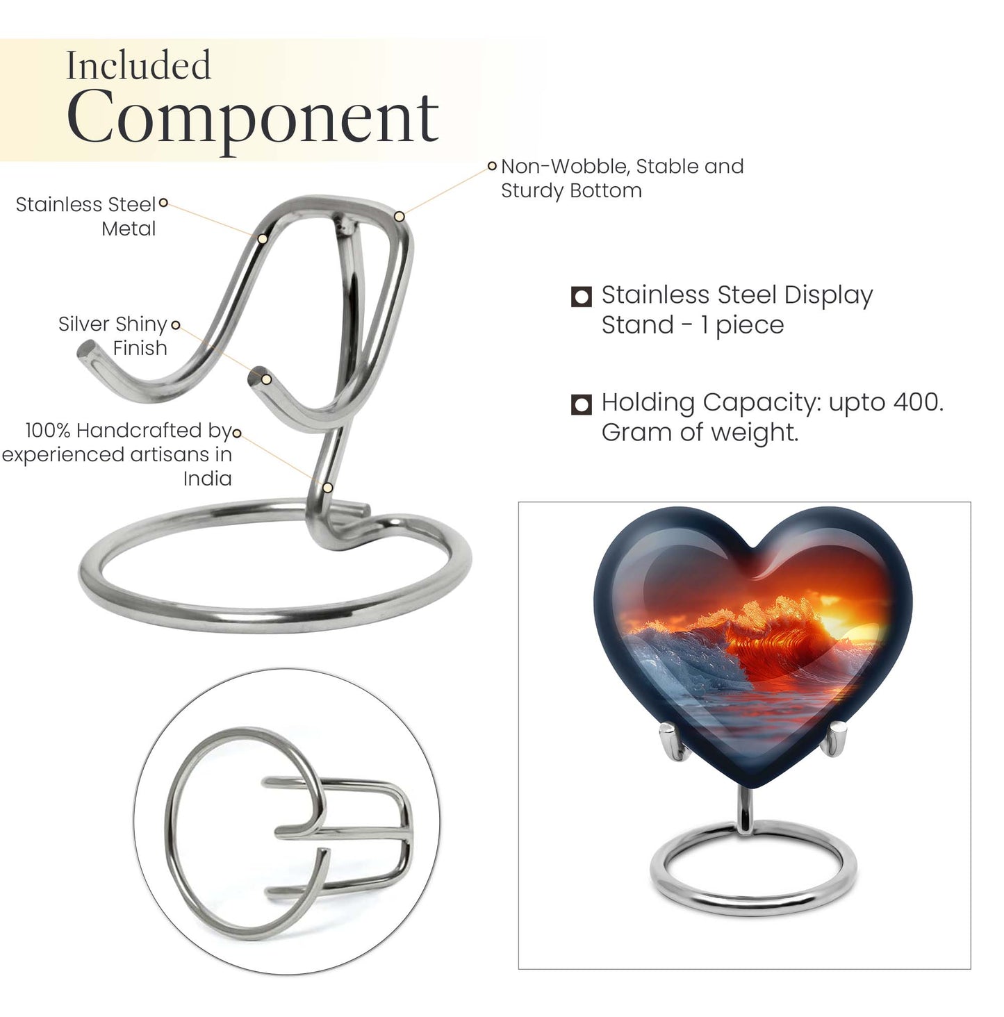 Heart-shaped, ocean waves, butterfly-themed urn 