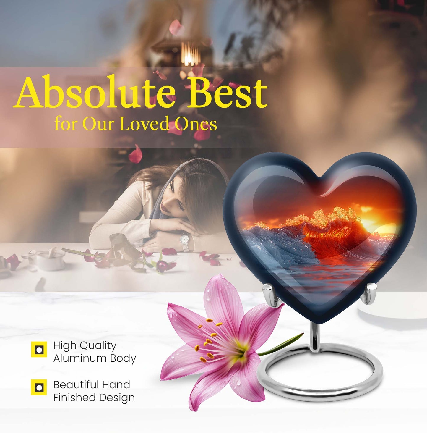 Heart-shaped, ocean waves, butterfly-themed urn 
