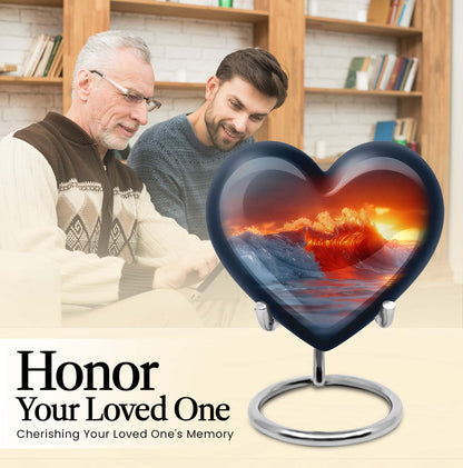 Heart-shaped, ocean waves, butterfly-themed urn 