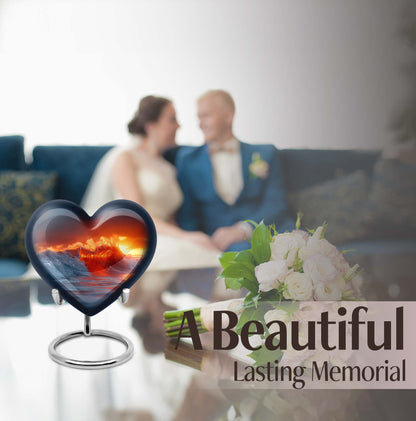 Heart-shaped, ocean waves, butterfly-themed urn 