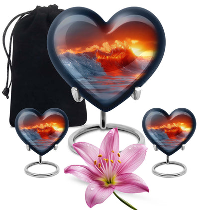 Heart-shaped, ocean waves, butterfly-themed urn 