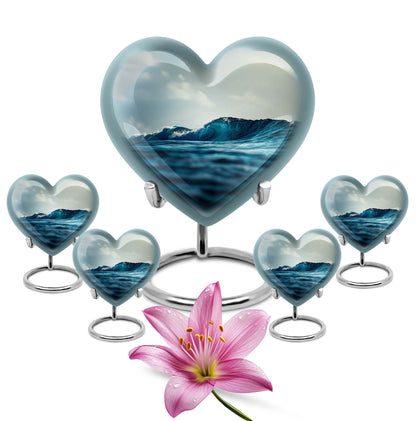 Ocean Waves Theme Large Urn With 4 Keepsake Urn