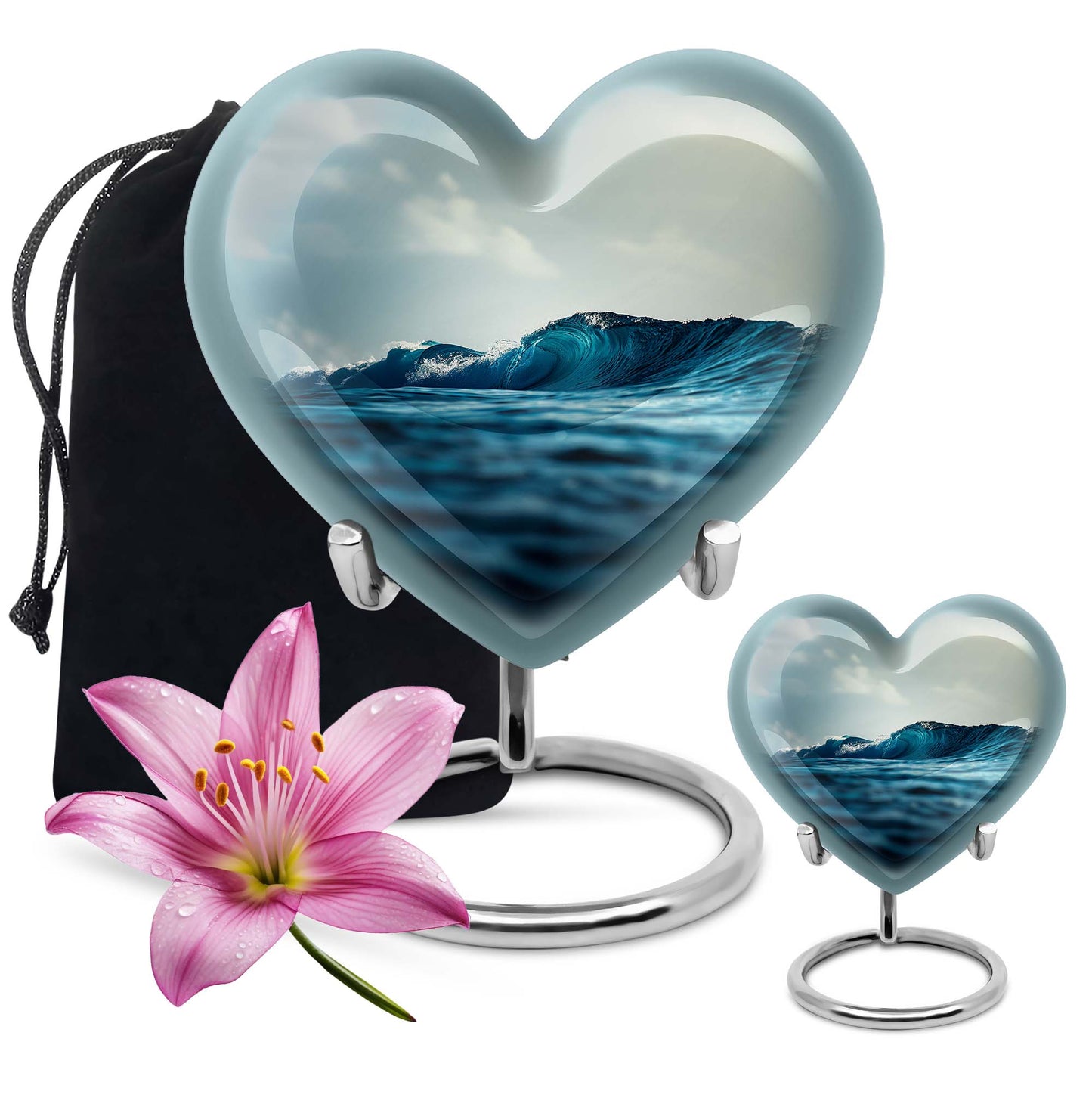Ocean Waves Theme Large Urn With 1 Keepsake Urn