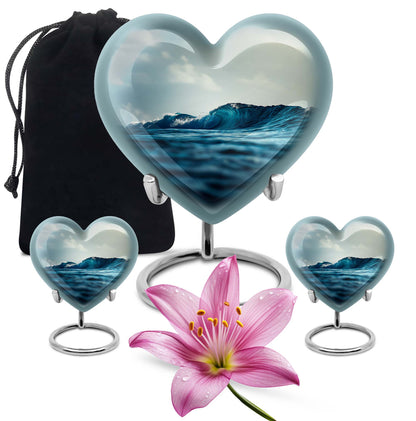 Ocean Waves Theme Large Urn With 2 Keepsake Urn