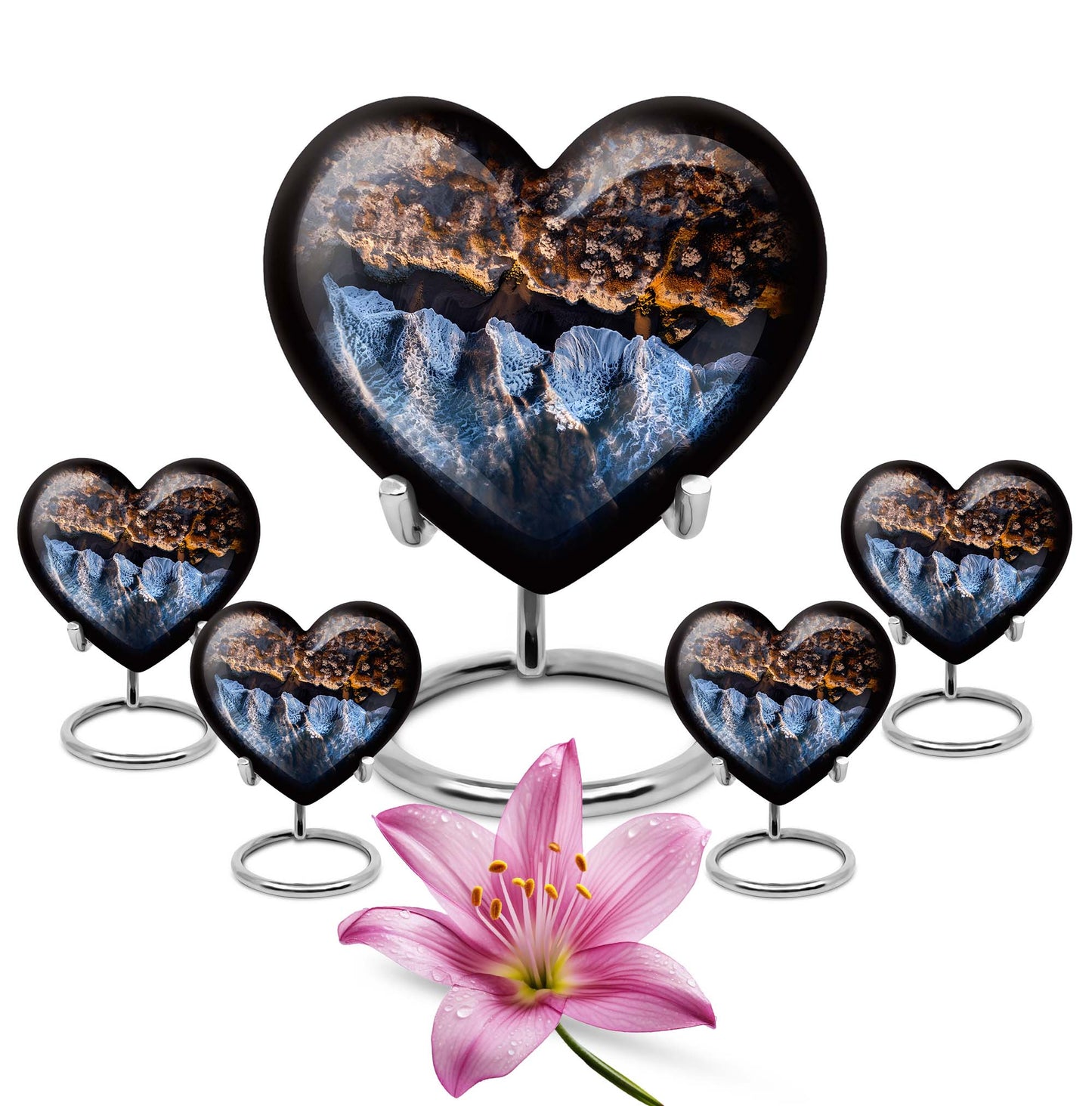 10-Inch Ocean Waves Heart Urn for Burial Ashes with Butterfly Theme