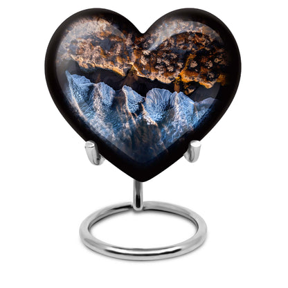 10-Inch Ocean Waves Heart Urn for Burial Ashes with Butterfly Theme