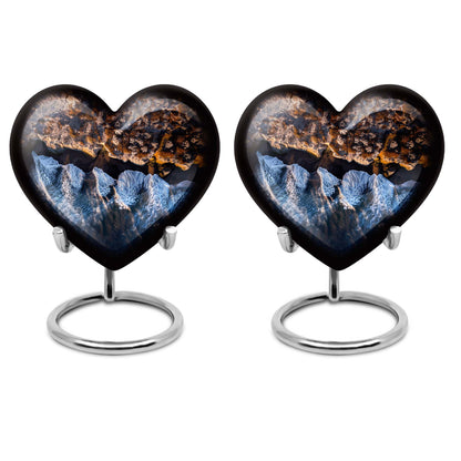 10-Inch Ocean Waves Heart Urn for Burial Ashes with Butterfly Theme