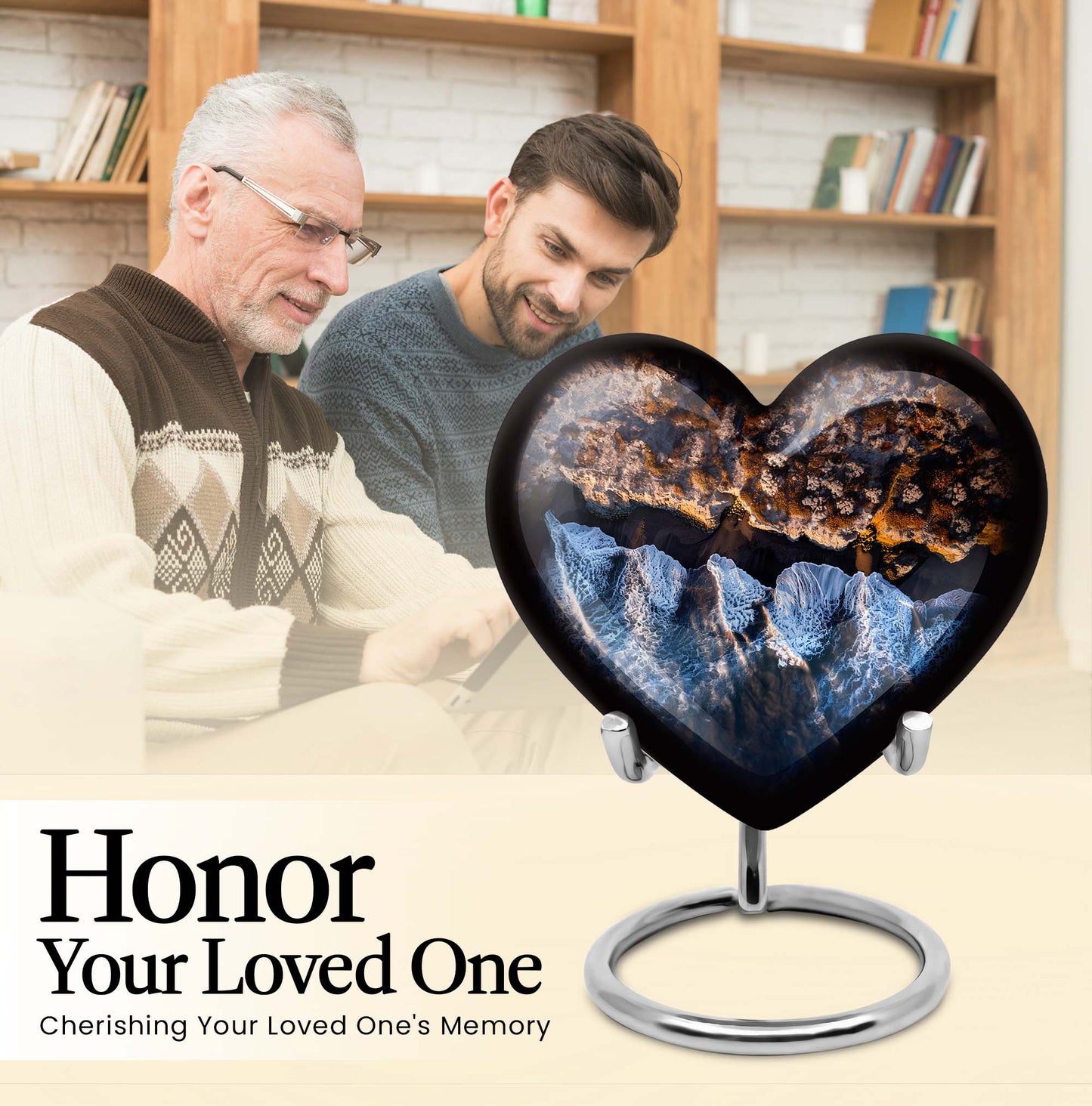 10-Inch Ocean Waves Heart Urn for Burial Ashes with Butterfly Theme