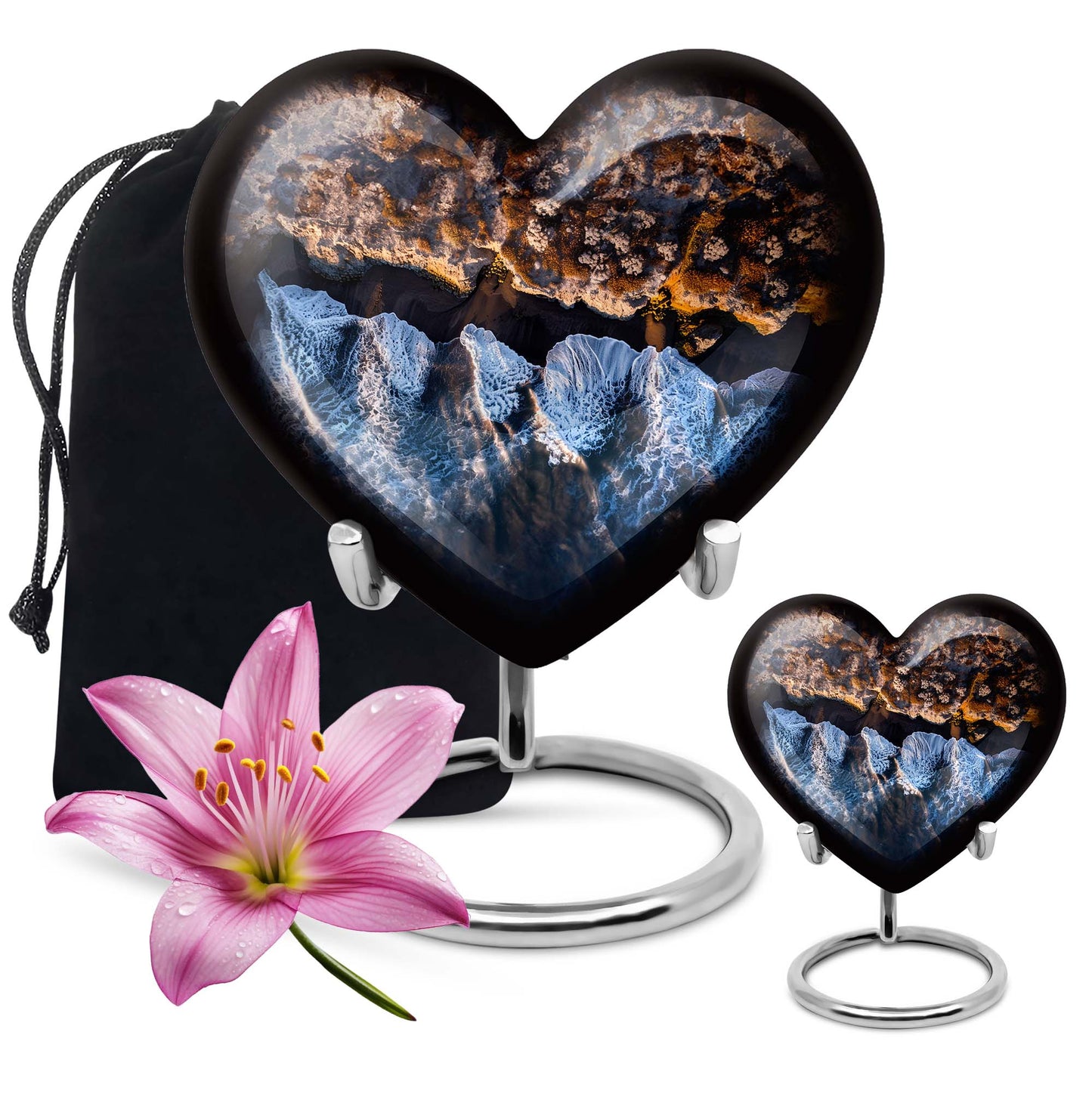 10-Inch Ocean Waves Heart Urn for Burial Ashes with Butterfly Theme