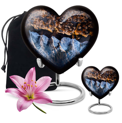 10-Inch Ocean Waves Heart Urn for Burial Ashes with Butterfly Theme