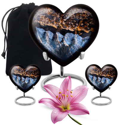 10-Inch Ocean Waves Heart Urn for Burial Ashes with Butterfly Theme