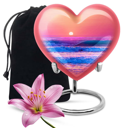 10-inch ocean waves heart urn for adult memorial,