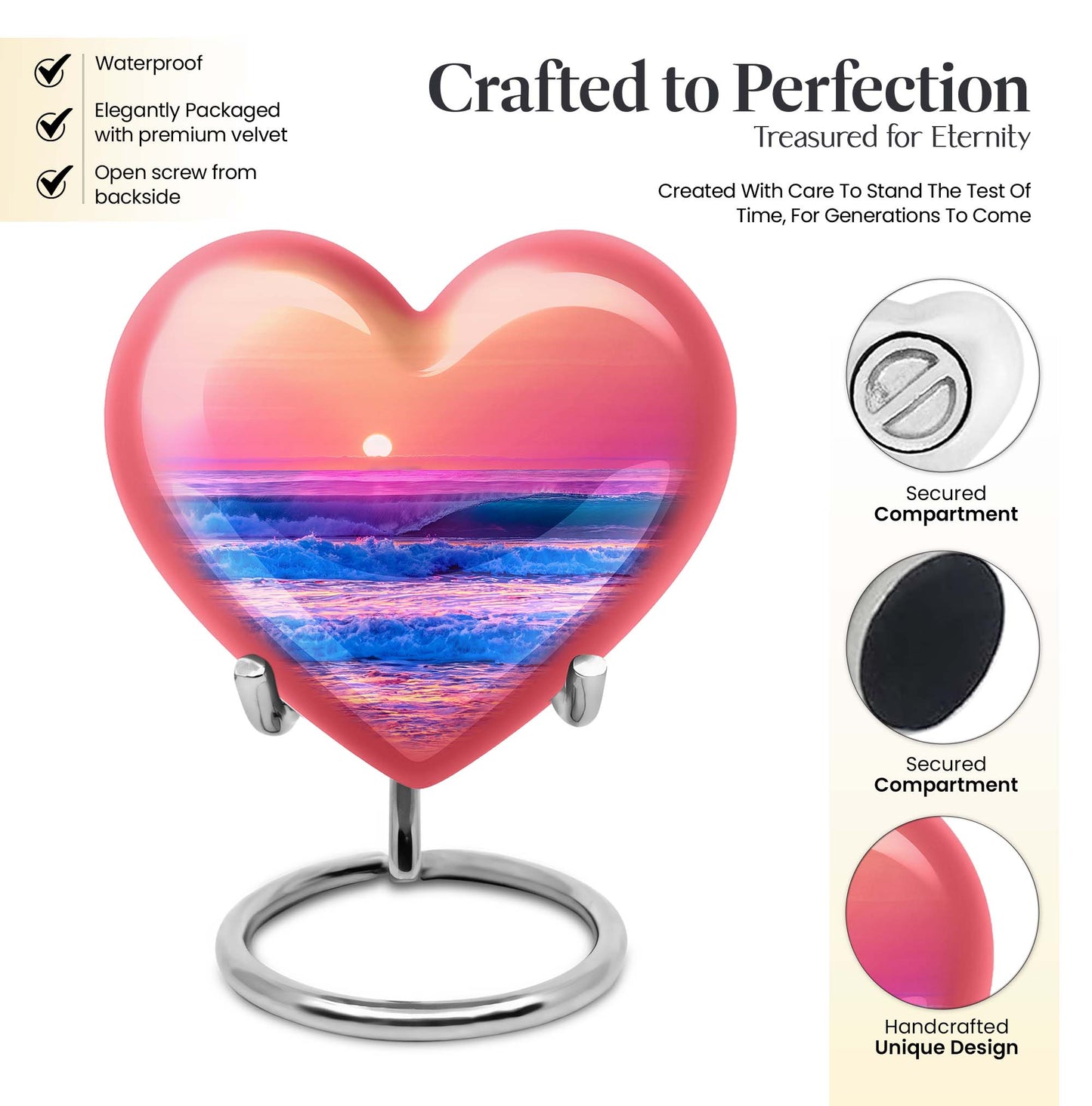 10-inch ocean waves heart urn for adult memorial,