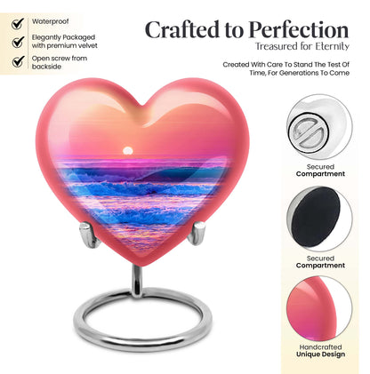 10-inch ocean waves heart urn for adult memorial,