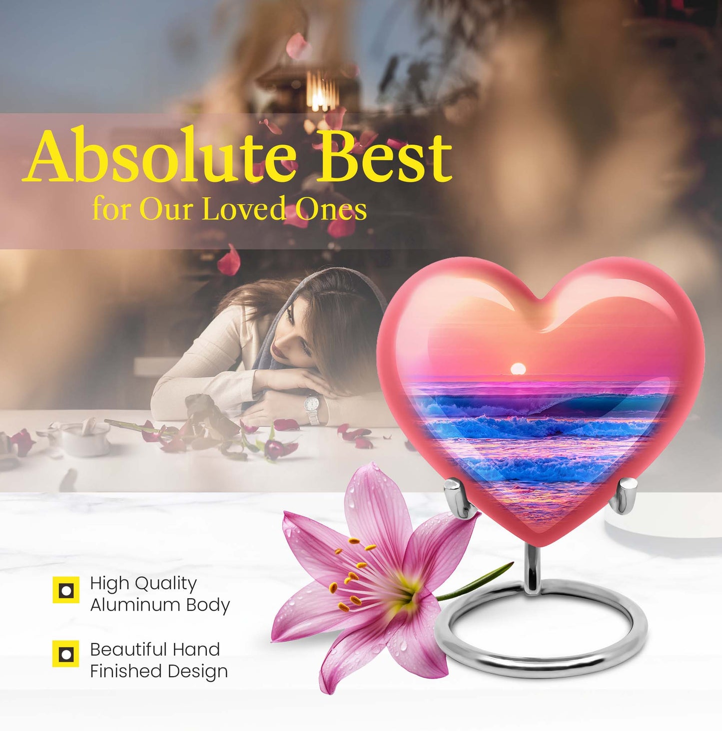 10-inch ocean waves heart urn for adult memorial,
