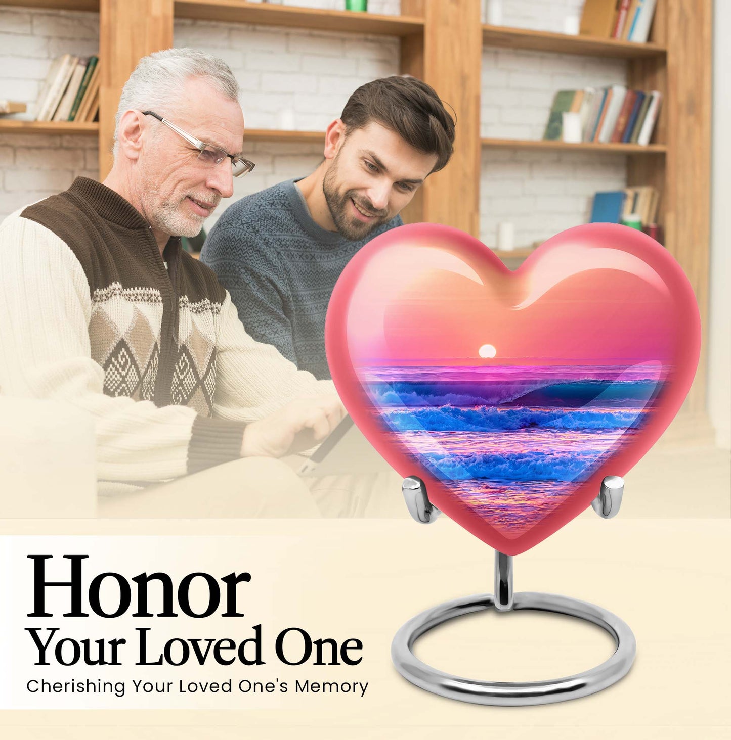 10-inch ocean waves heart urn for adult memorial,