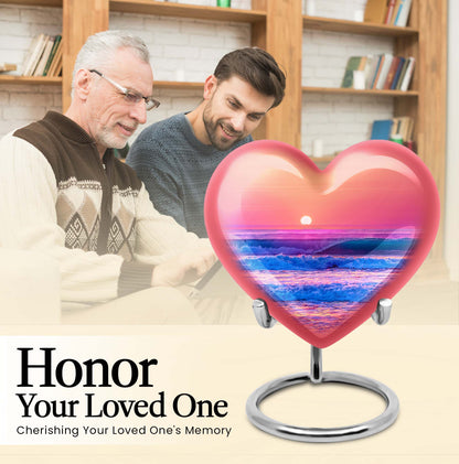 10-inch ocean waves heart urn for adult memorial,