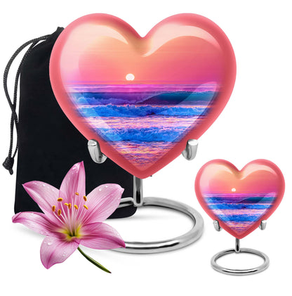 10-inch ocean waves heart urn for adult memorial,
