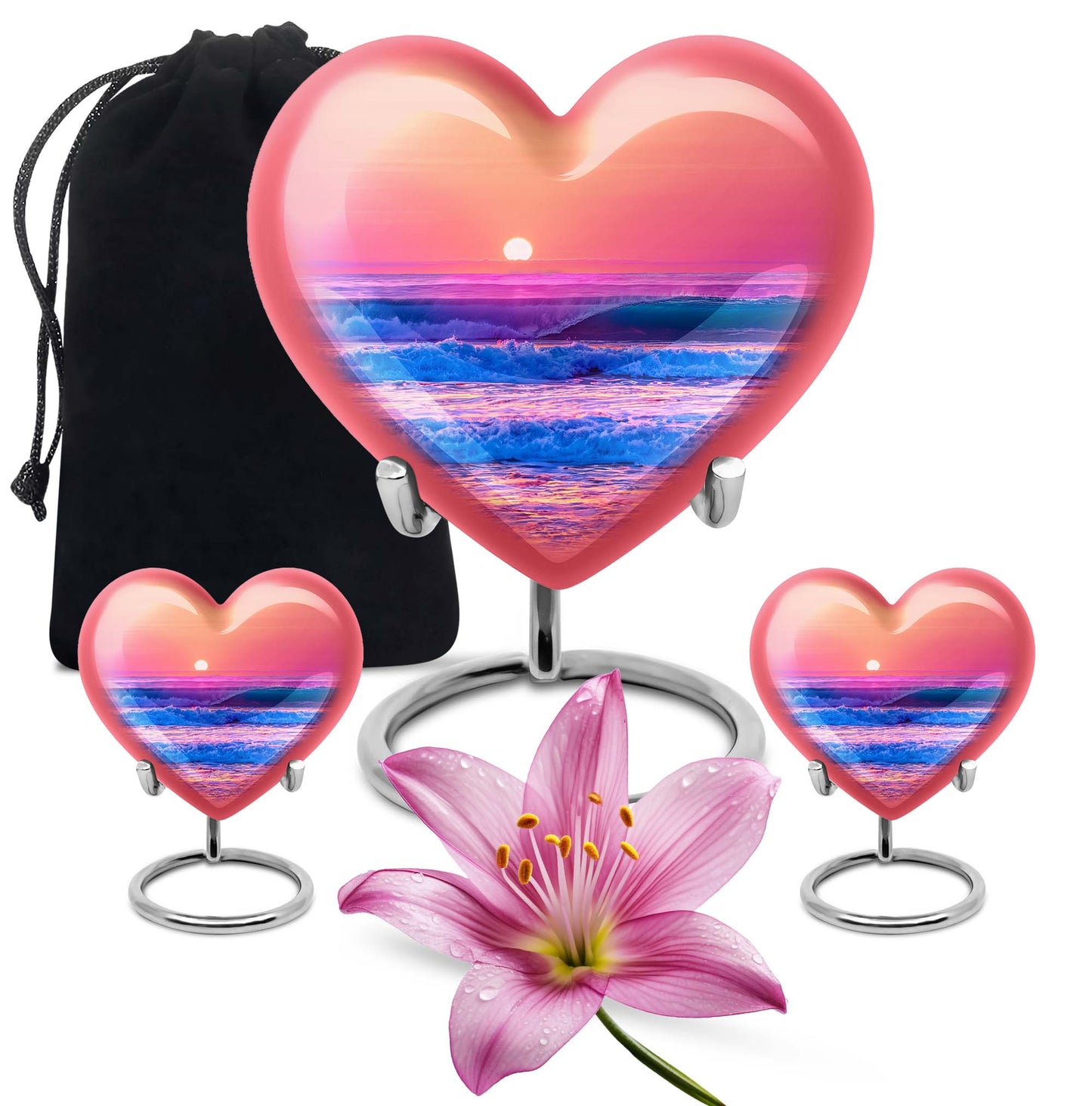 10-inch ocean waves heart urn for adult memorial,