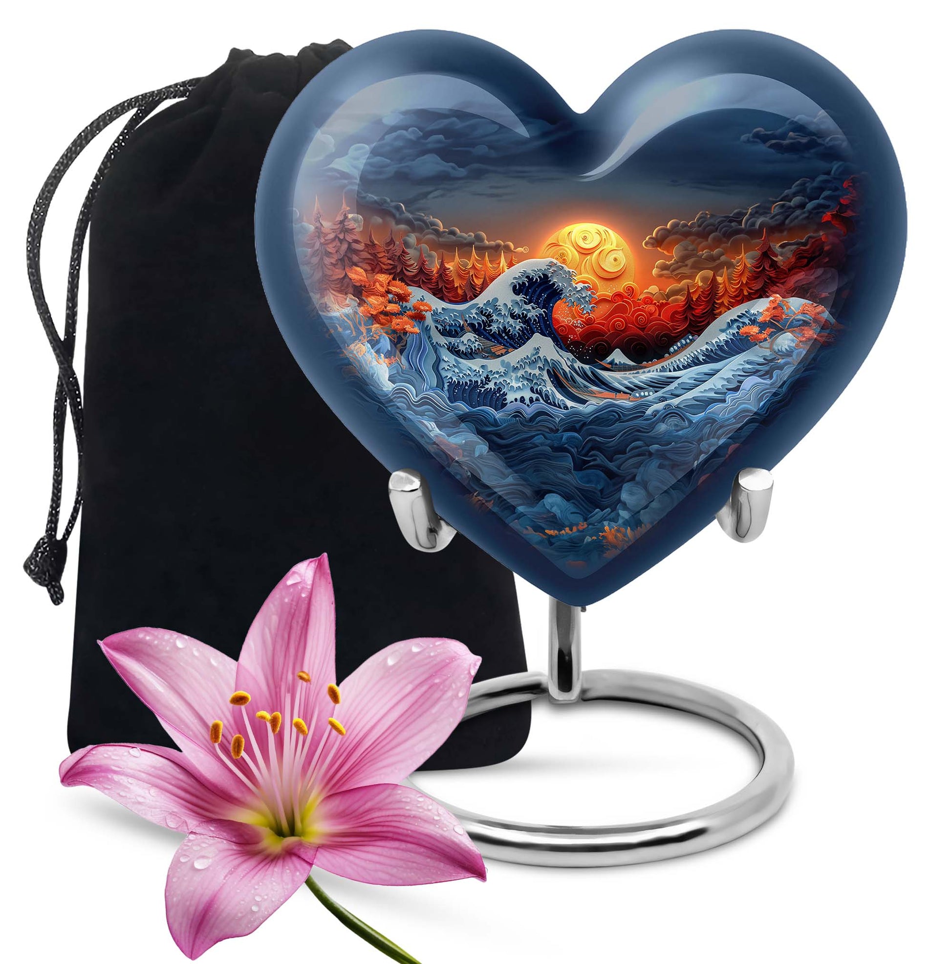 heart-shaped ocean waves urn