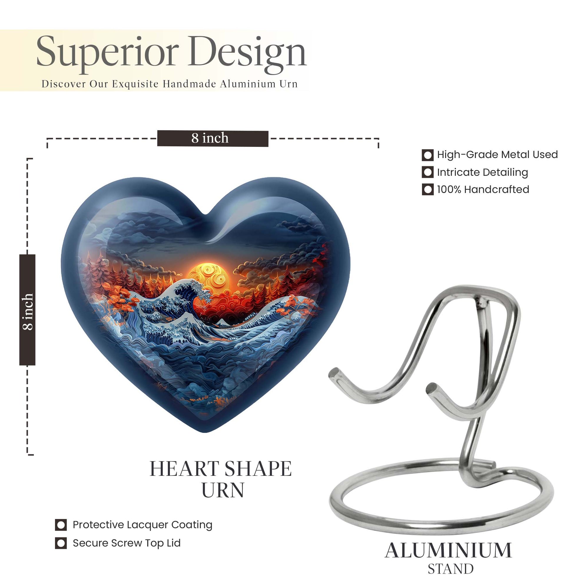 heart-shaped ocean waves urn