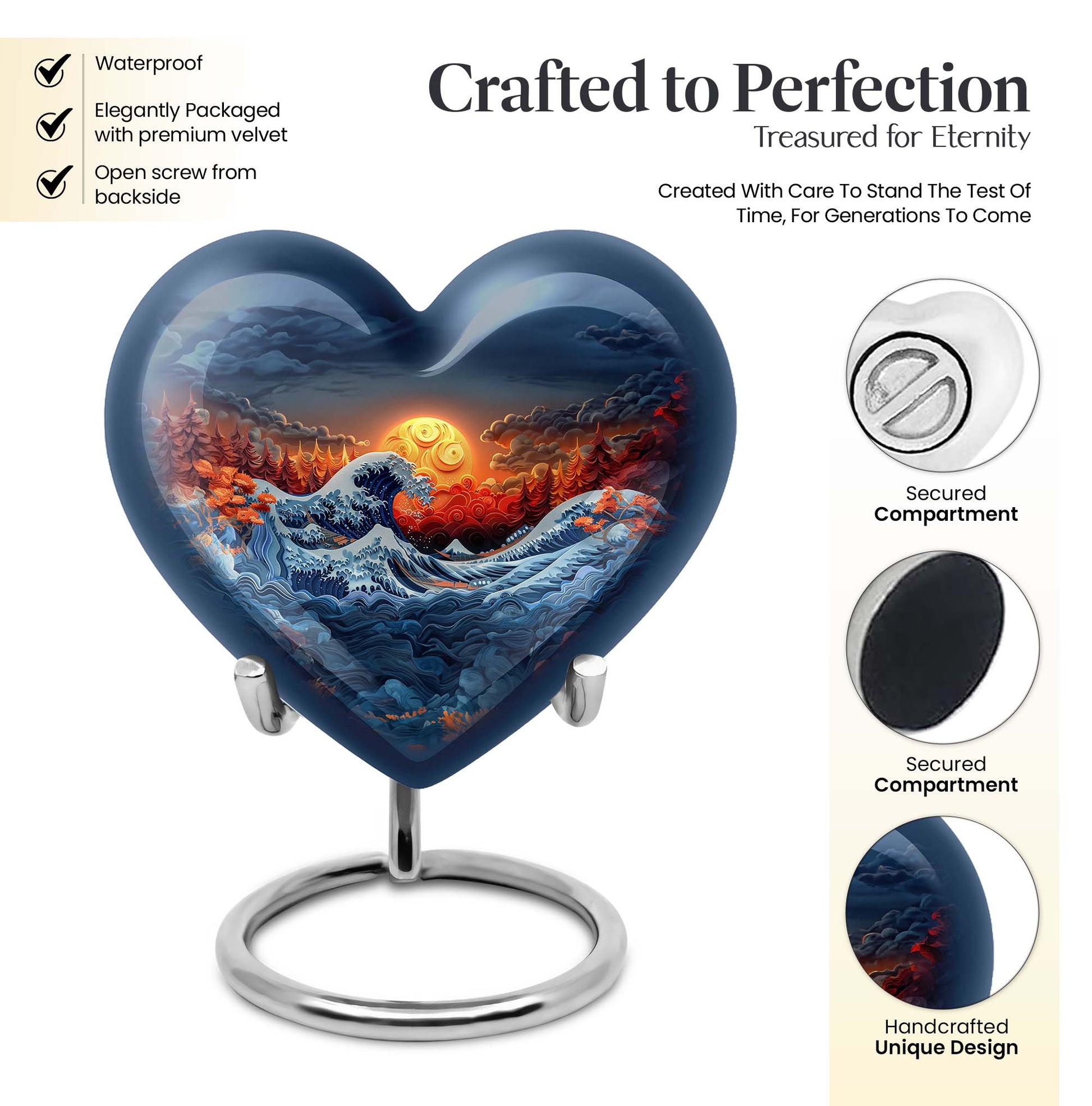 heart-shaped ocean waves urn