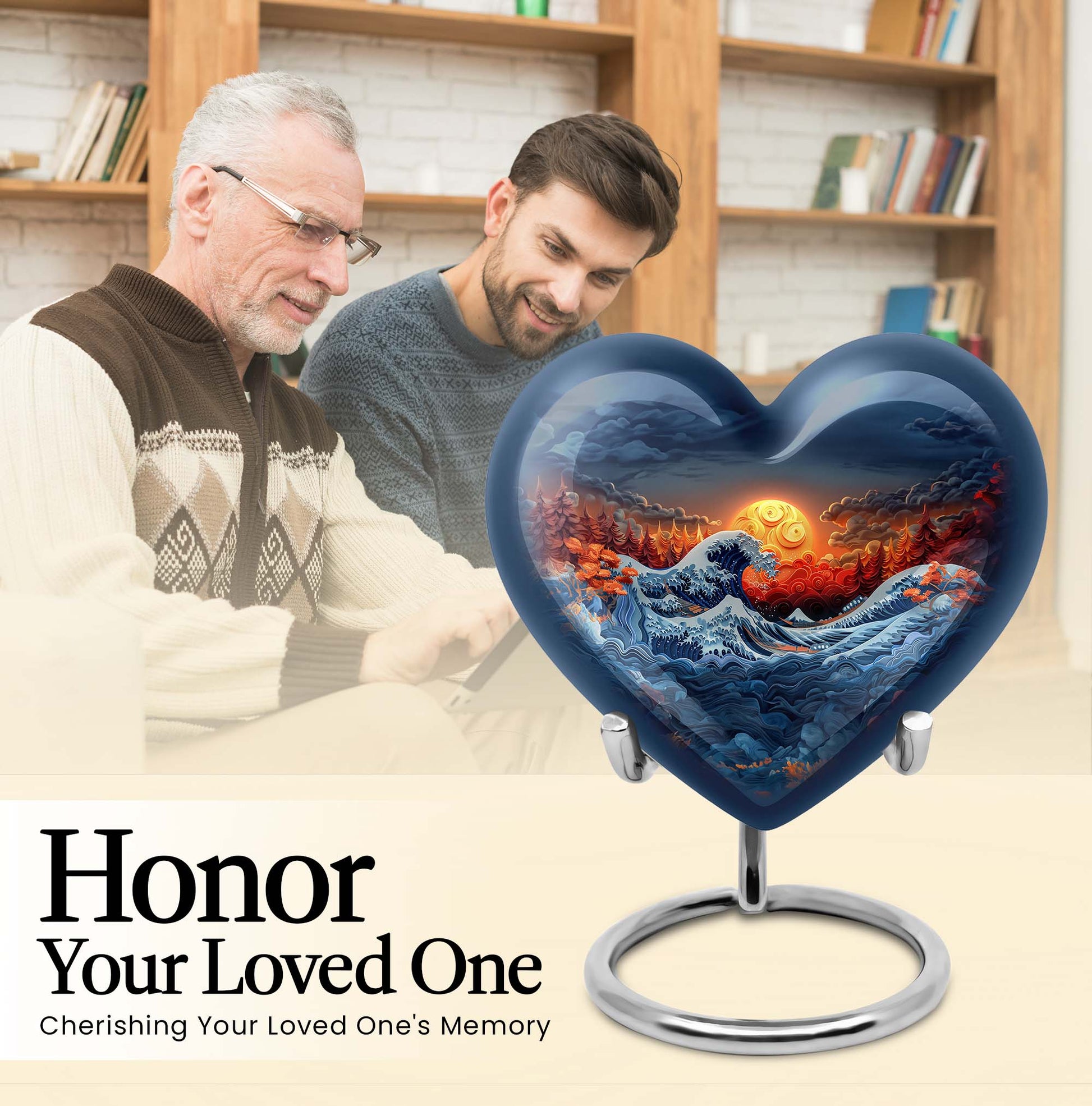 heart-shaped ocean waves urn