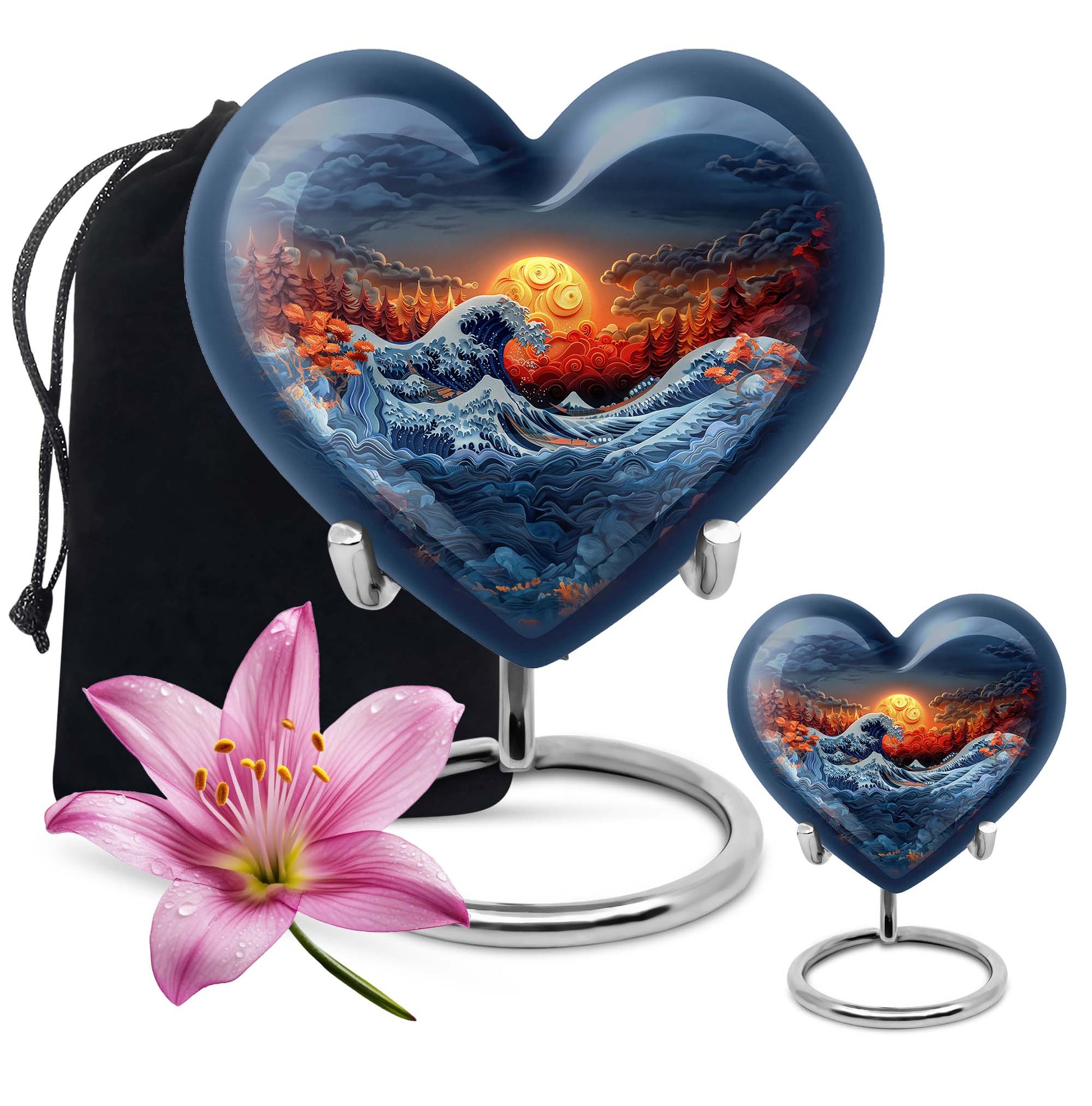 heart-shaped ocean waves urn