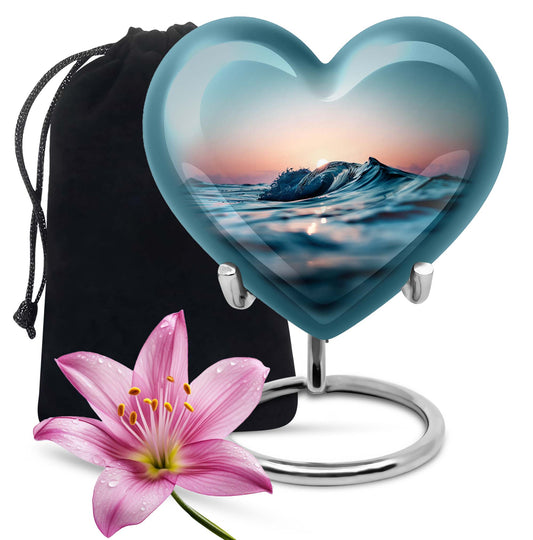 10-inch ocean waves heart urn with butterfly theme for adult ashes