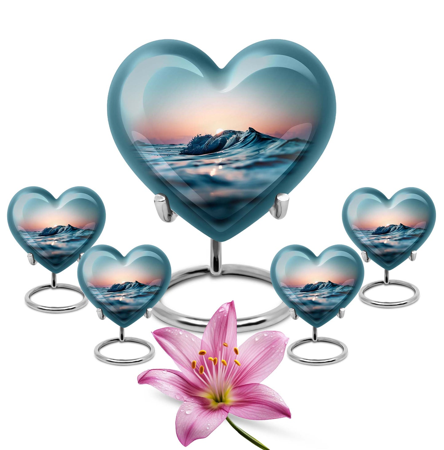 10-inch ocean waves heart urn with butterfly theme for adult ashes