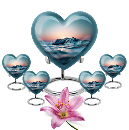 10-inch ocean waves heart urn with butterfly theme for adult ashes