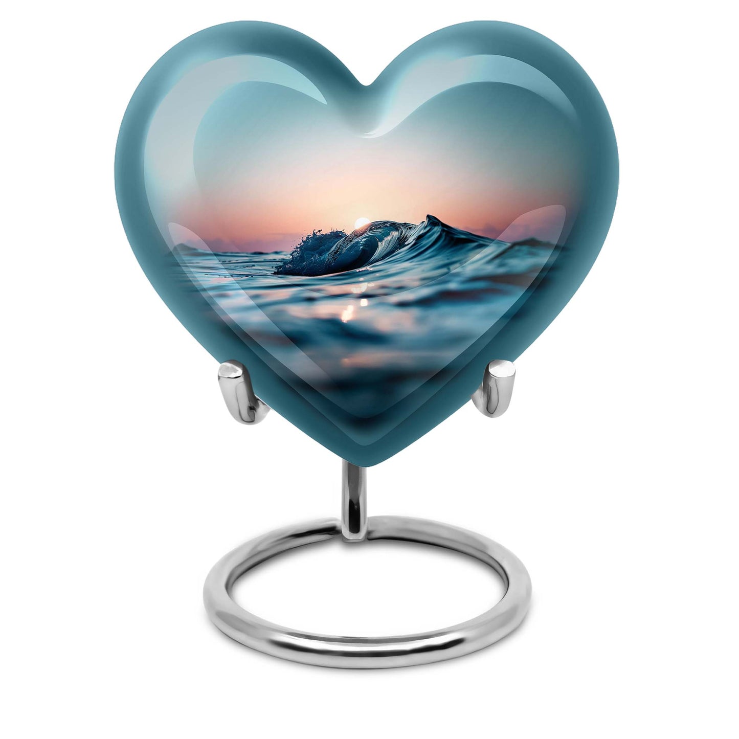 10-inch ocean waves heart urn with butterfly theme for adult ashes