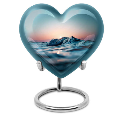 10-inch ocean waves heart urn with butterfly theme for adult ashes