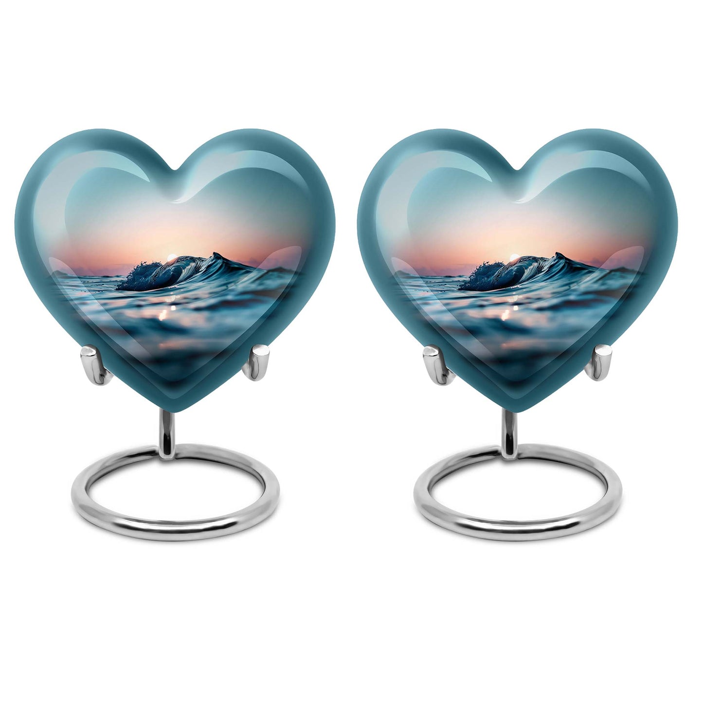10-inch ocean waves heart urn with butterfly theme for adult ashes