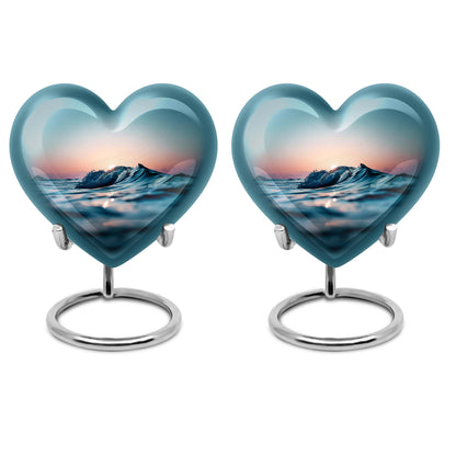 10-inch ocean waves heart urn with butterfly theme for adult ashes