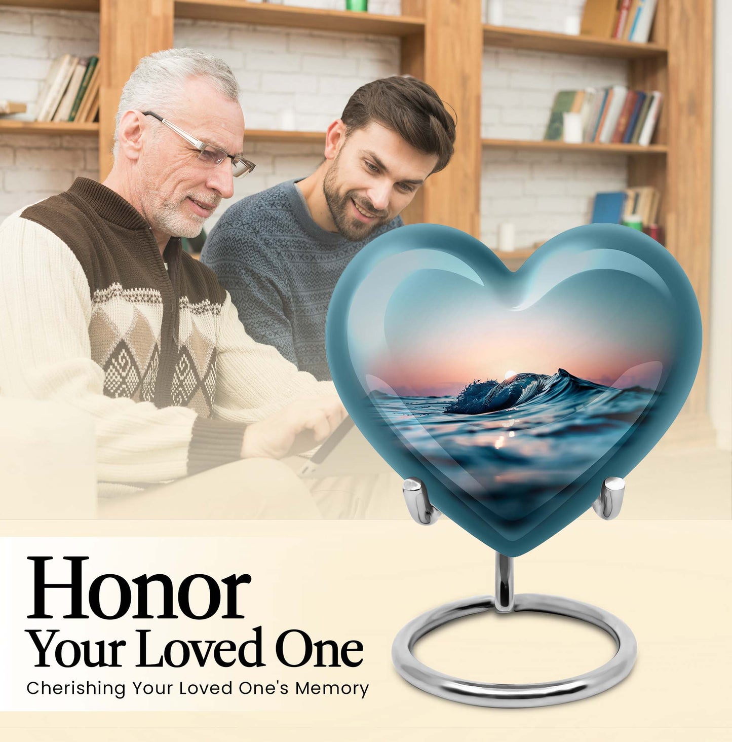 10-inch ocean waves heart urn with butterfly theme for adult ashes