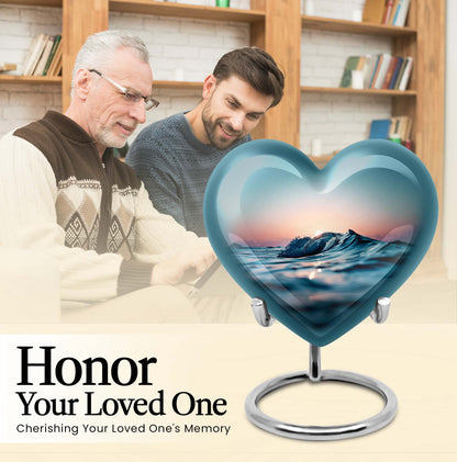 10-inch ocean waves heart urn with butterfly theme for adult ashes