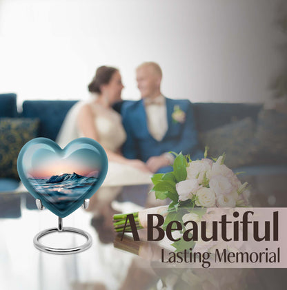 10-inch ocean waves heart urn with butterfly theme for adult ashes