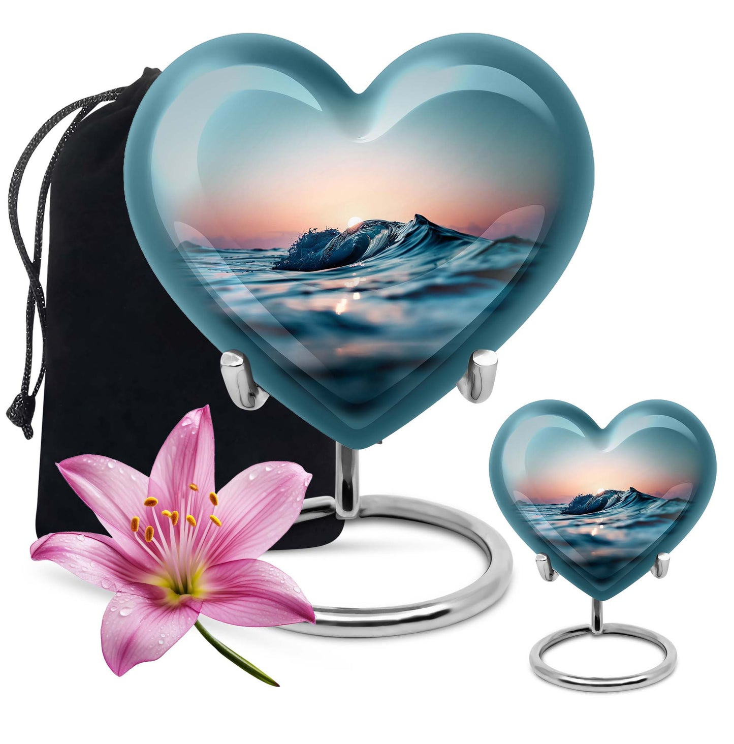 10-inch ocean waves heart urn with butterfly theme for adult ashes