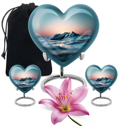 10-inch ocean waves heart urn with butterfly theme for adult ashes