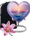 10-inch ocean waves urn, heart-shaped, butterfly-themed for adult cremation